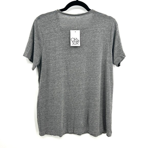 NWT CHASER Gray White This Girl Loves Tacos Graphic Print Raw Hem T-Shirt Medium - Picture 3 of 5